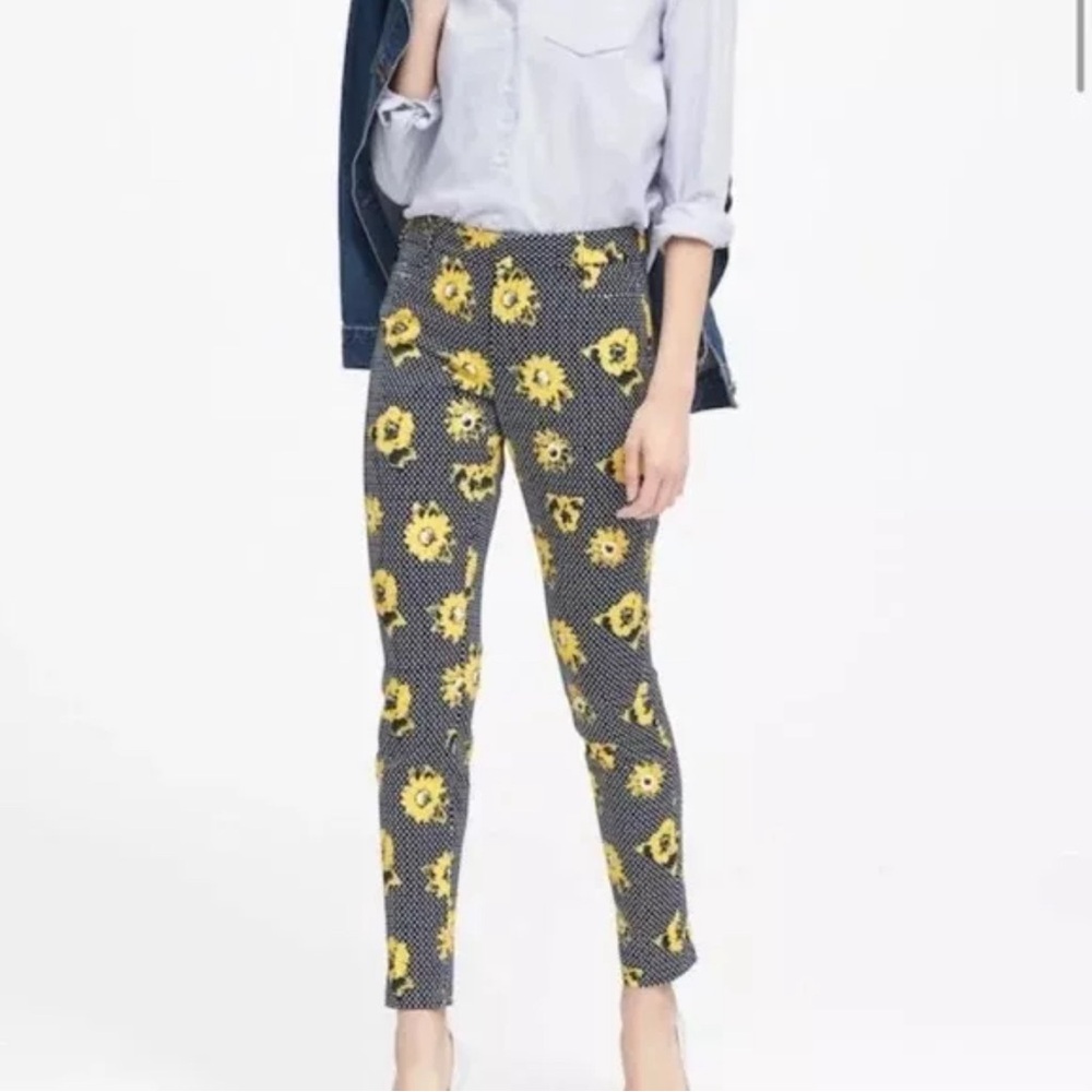 Banana Republic Womens Casual Blue Floral Sunflower Sloan Dress Pants Size 0 EUC